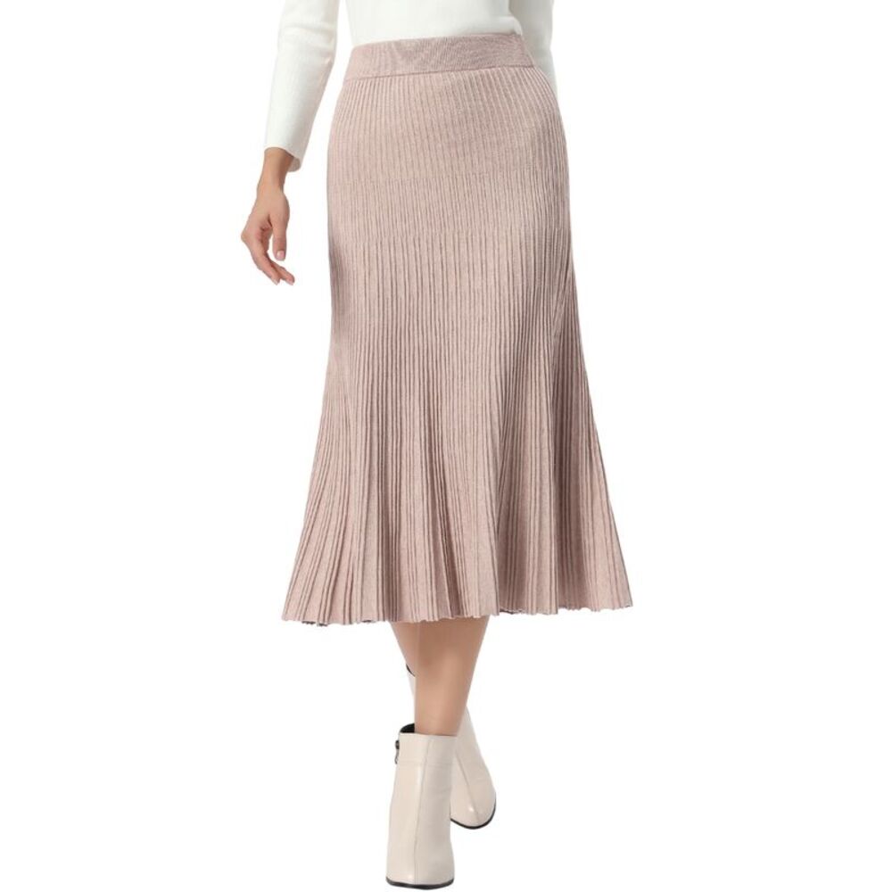 Women's Elastic Waist Casual Pleated Skirt Knit Maxi Skirt Apricot Pink